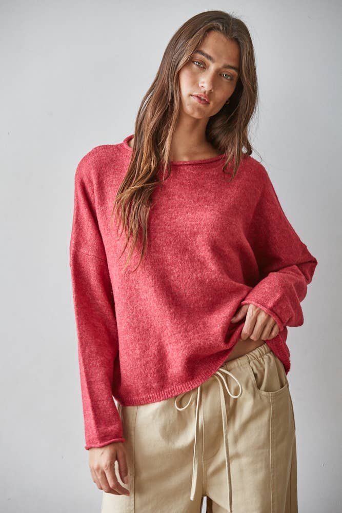 Rolled Round Neck Knit Sweater