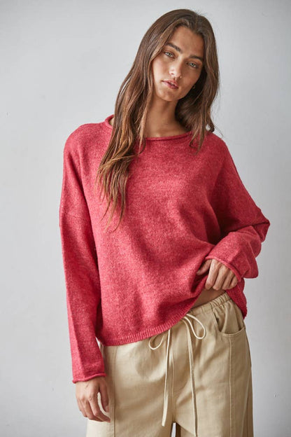 Rolled Round Neck Knit Sweater