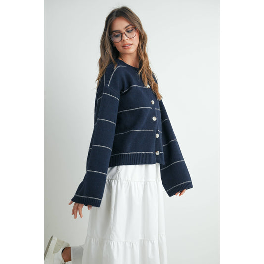 Button Front Striped Cardigan