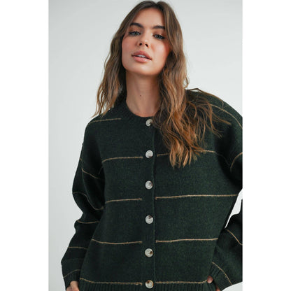Button Front Striped Cardigan
