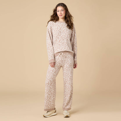 Leopard Print Crew Neck Lounge Set