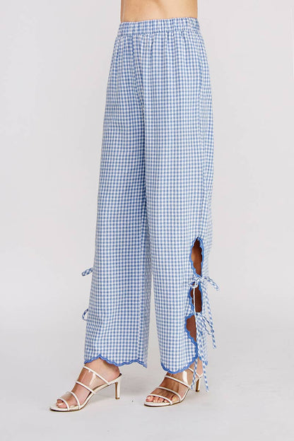 Woven Gingham Elastic Waist Pant