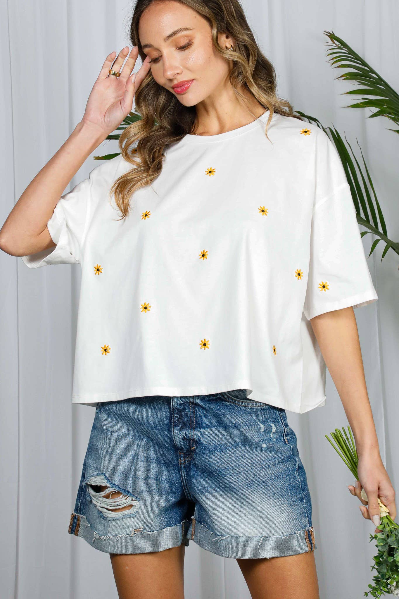 Floral Embroidered Crew Neck Top