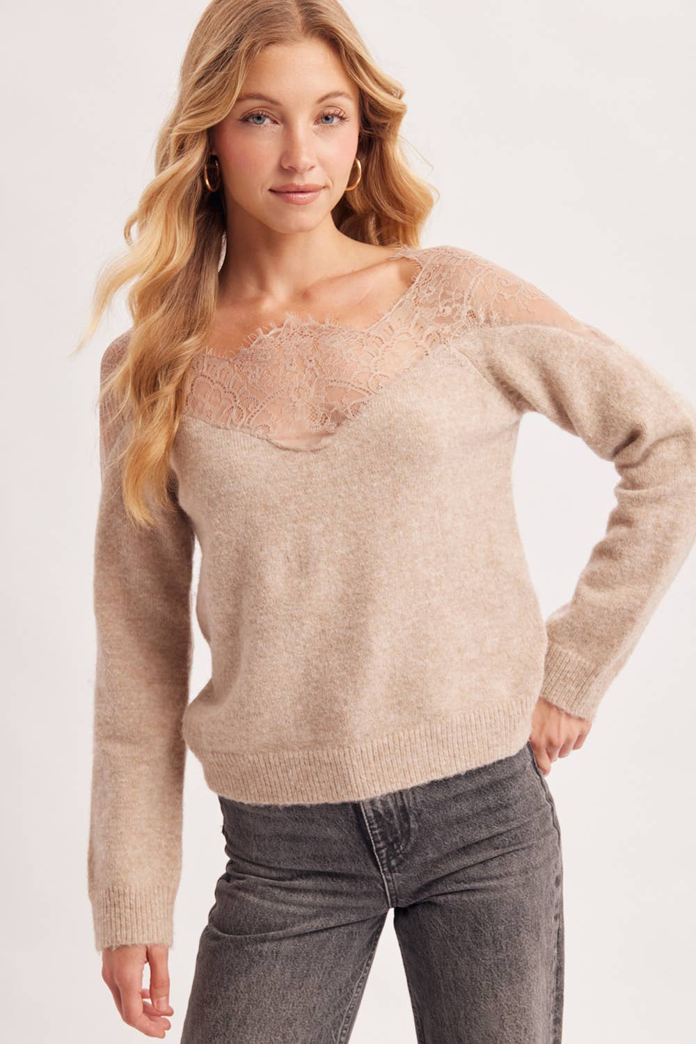 Eyelash Lace Trim Sweater