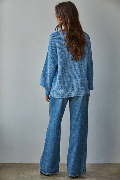 Ribbed High Mock Neck Knit Sweater