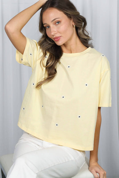Floral Embroidered Crew Neck Top