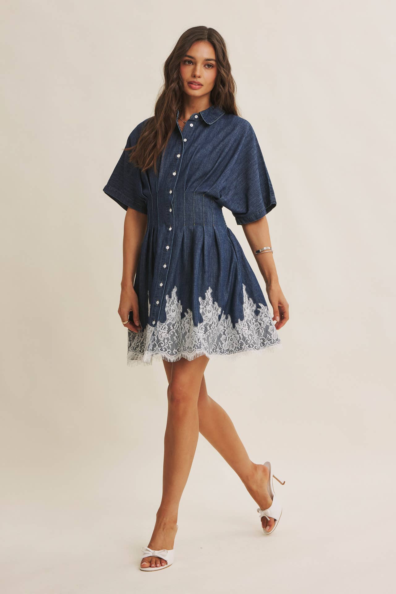 Lace Hem Pleated Mini Dress