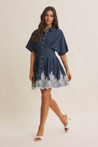 Lace Hem Pleated Mini Dress