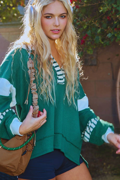 French Terry Knit Colorblock Top