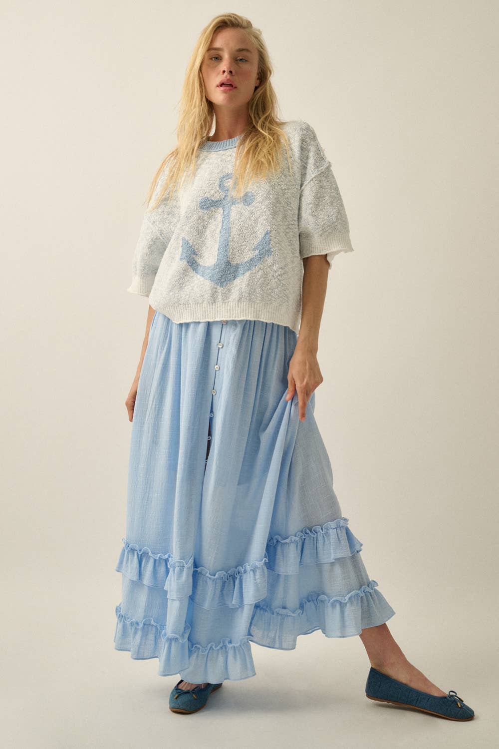 Anchor Jacquard-Knit SS Sweater