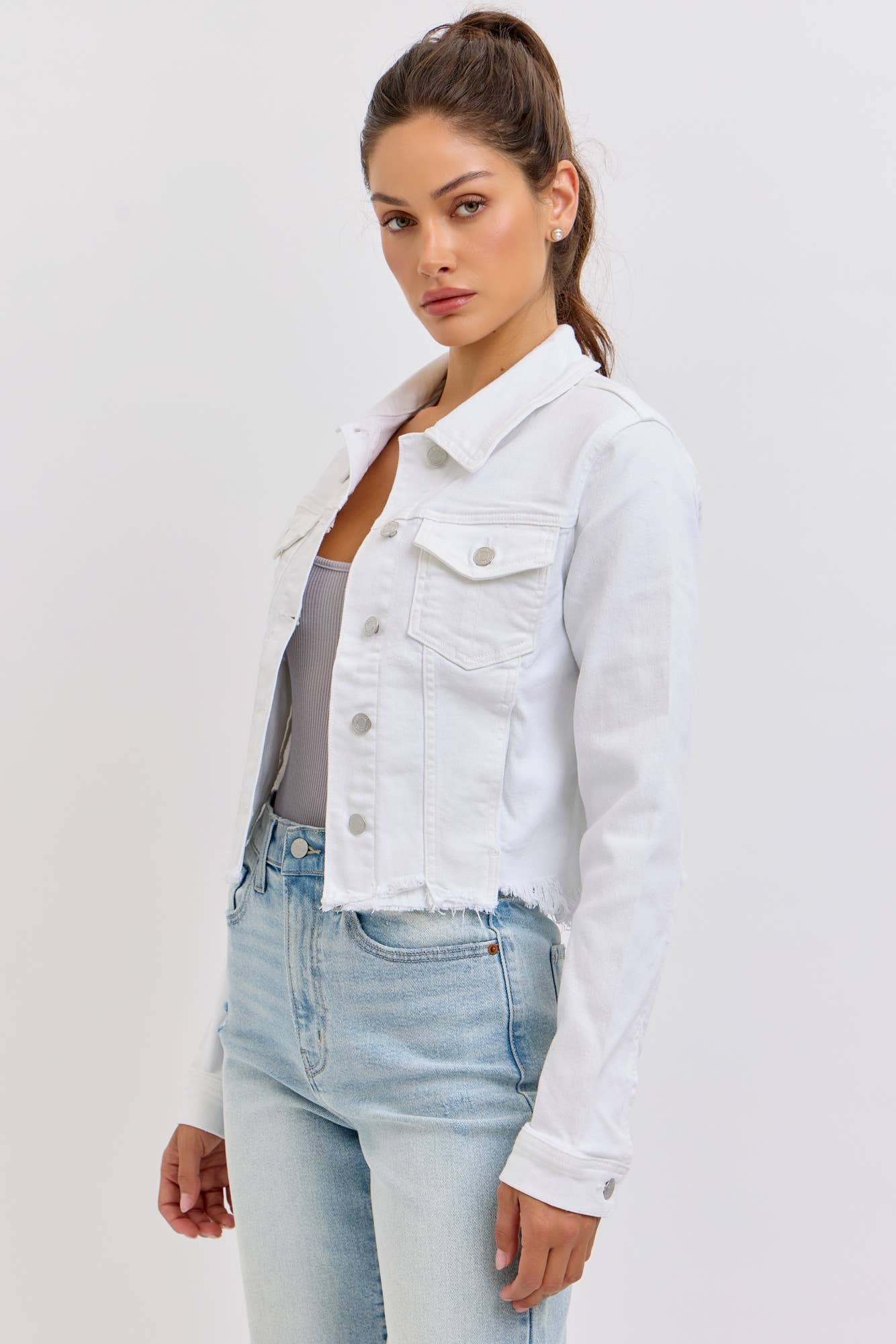 Uneven White Denim Frayed Jacket