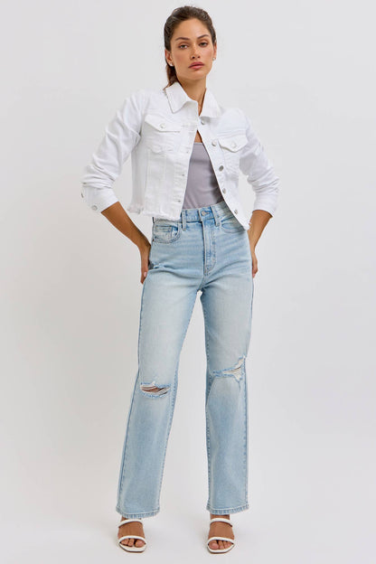 Uneven White Denim Frayed Jacket