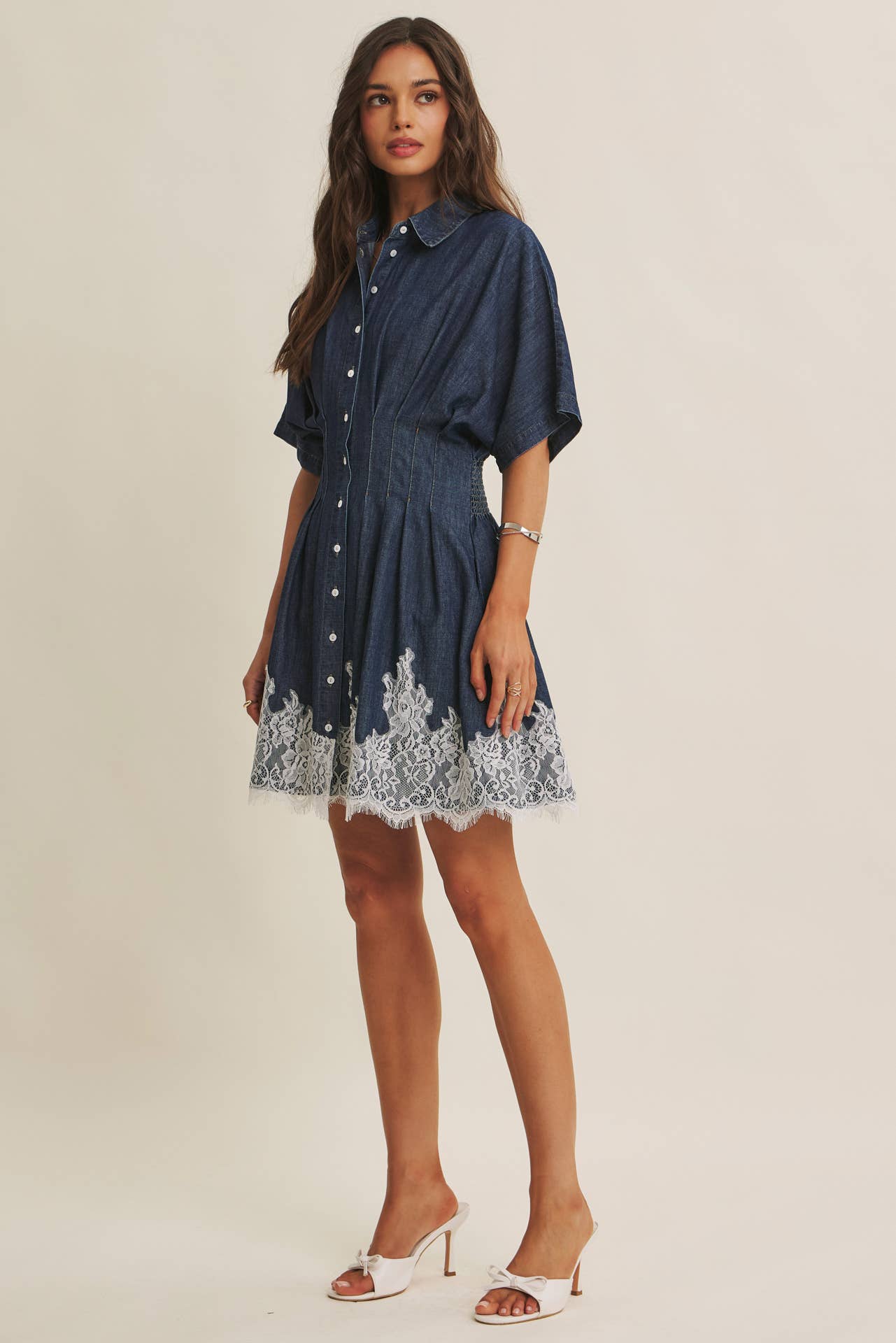 Lace Hem Pleated Mini Dress