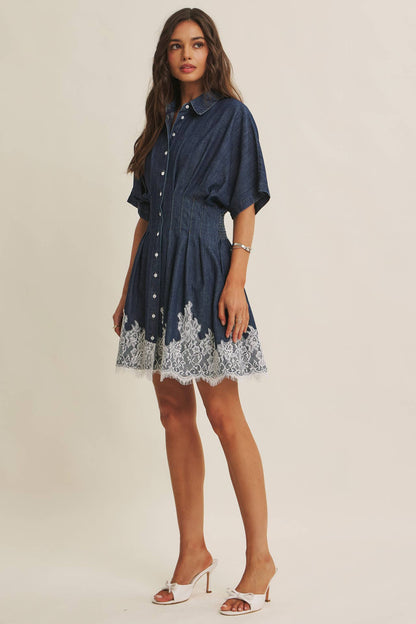 Lace Hem Pleated Mini Dress