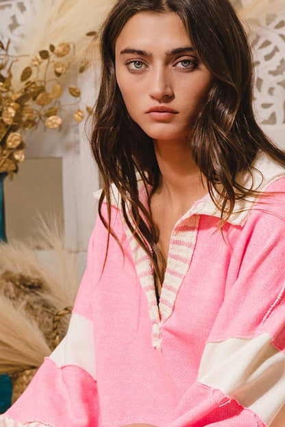 French Terry Knit Colorblock Top