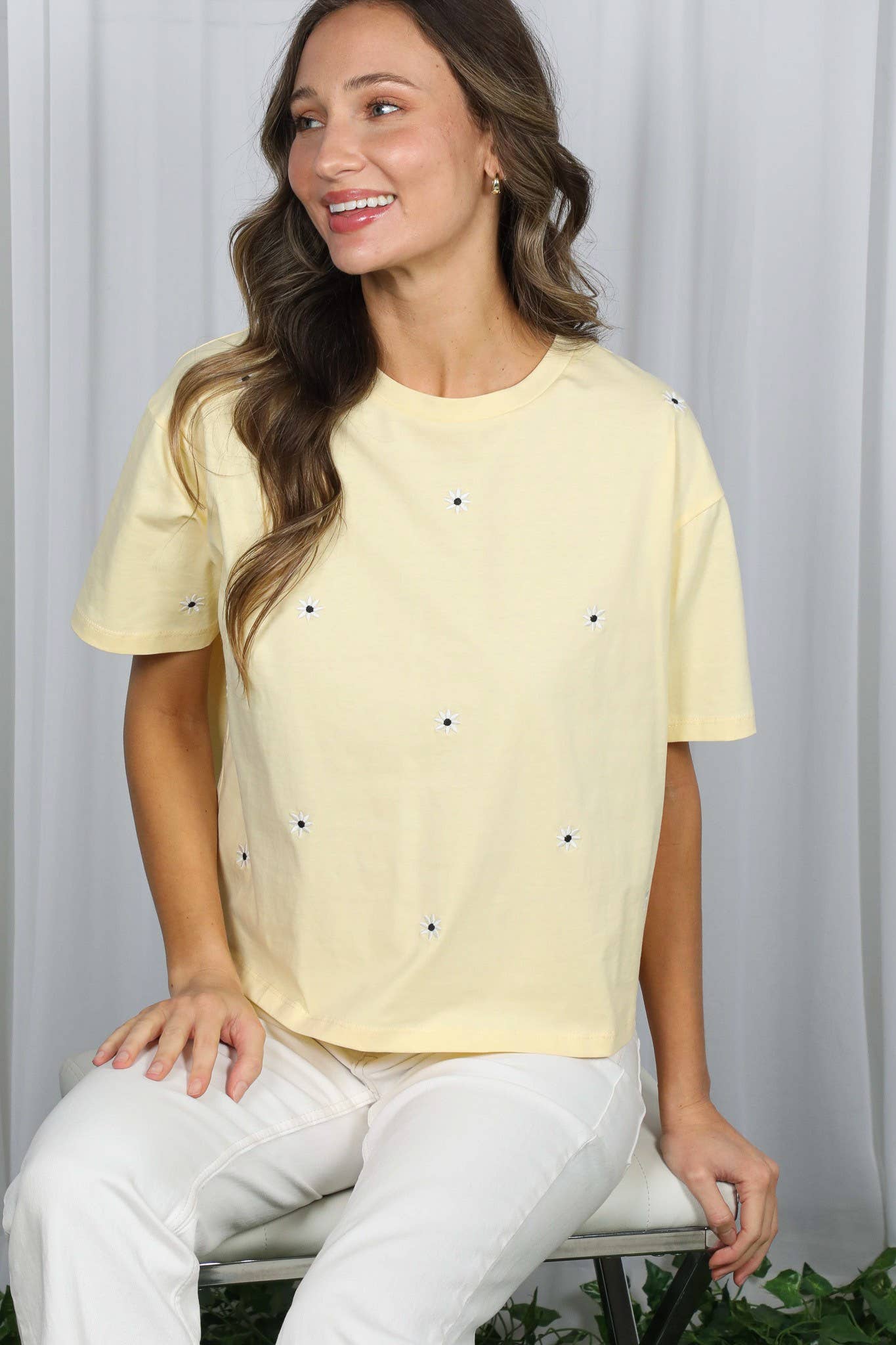 Floral Embroidered Crew Neck Top