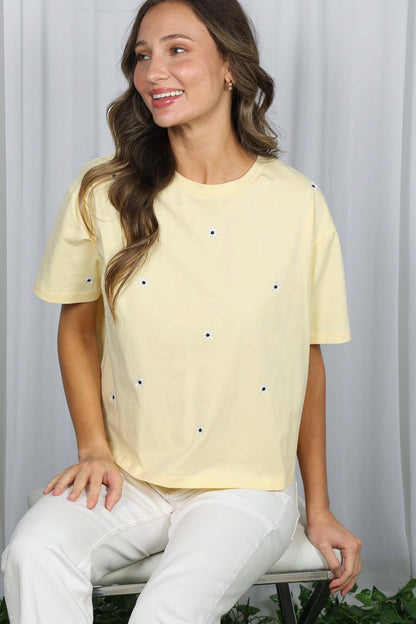 Floral Embroidered Crew Neck Top