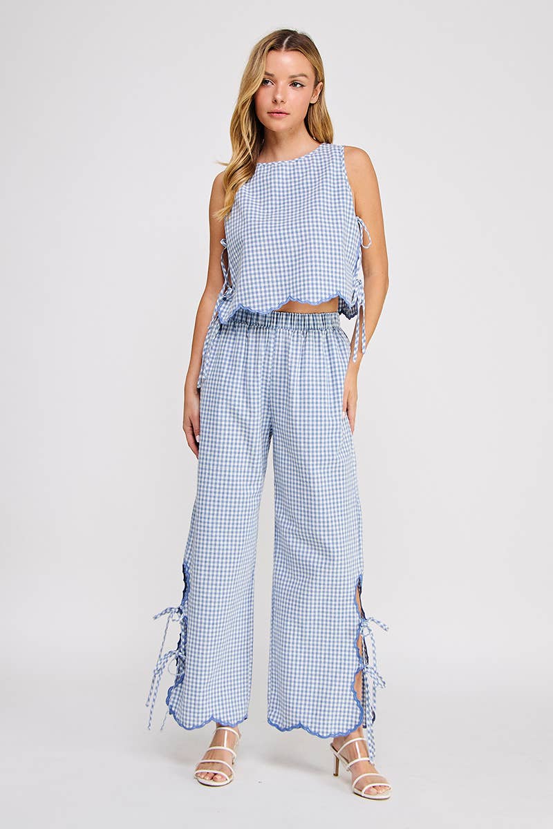 Woven Gingham Elastic Waist Pant