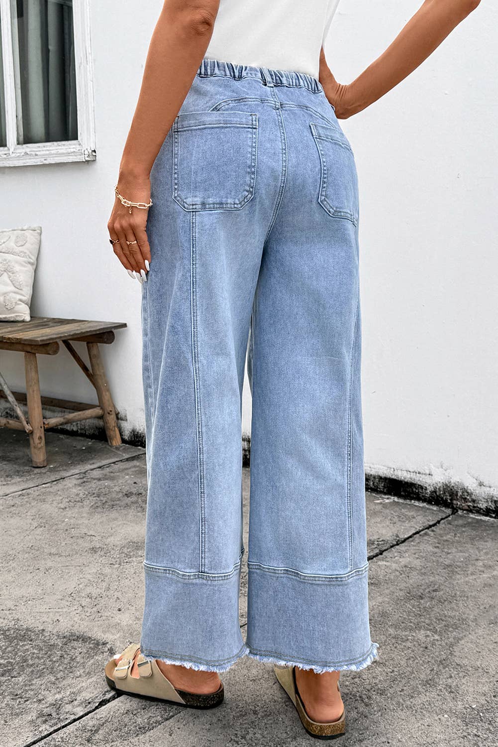 Drawstring Seam Detail Raw Hem WL