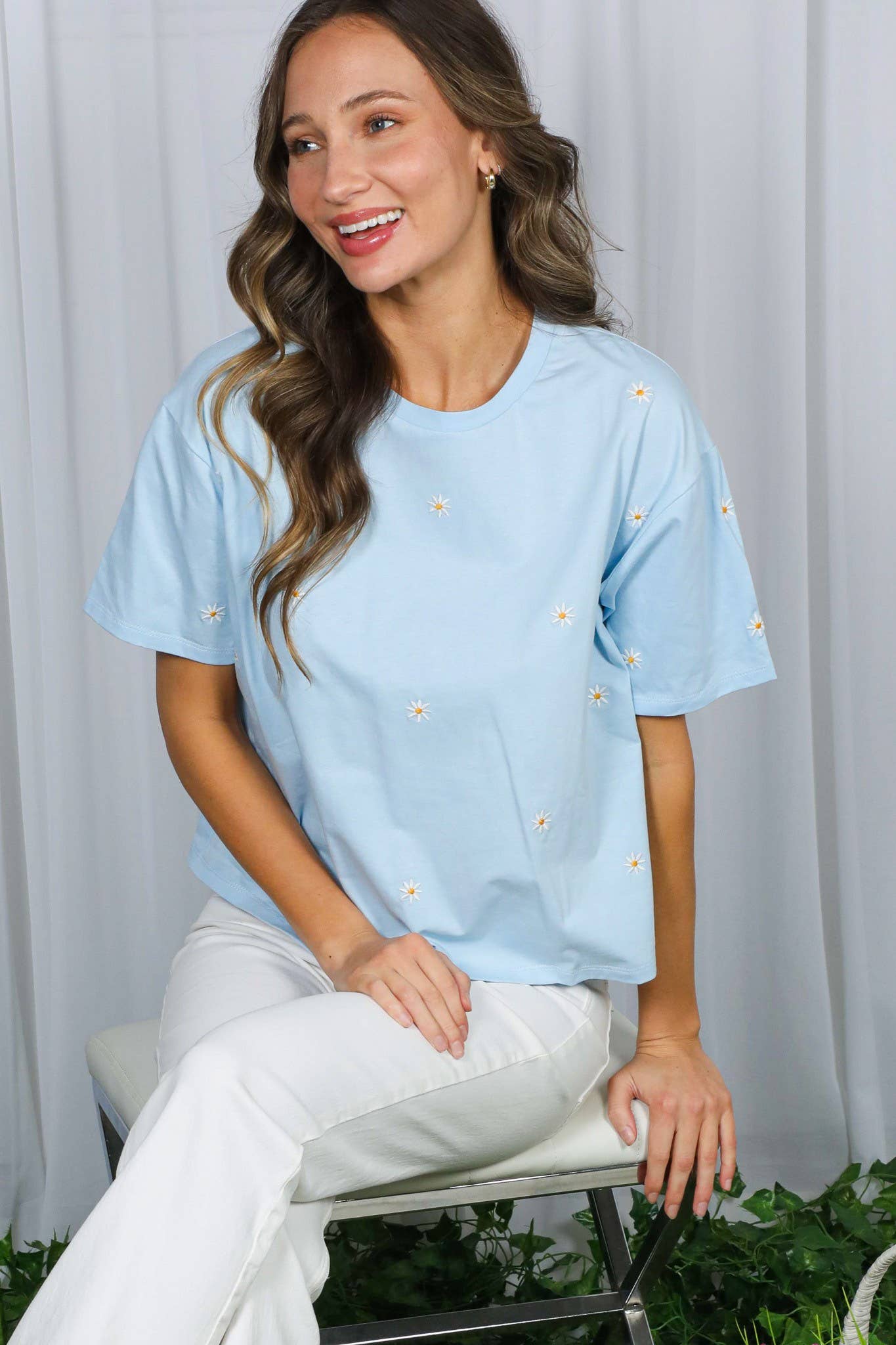 Floral Embroidered Crew Neck Top