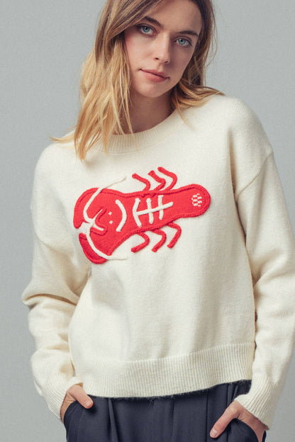 Embroidered Red Lobster Sweater