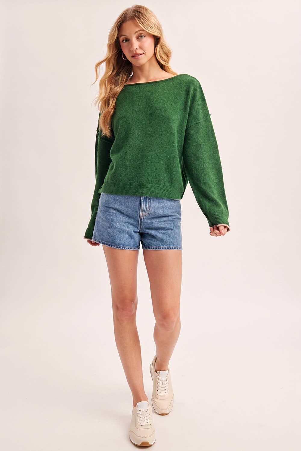 Boat Neck Rolled Trim Sweater