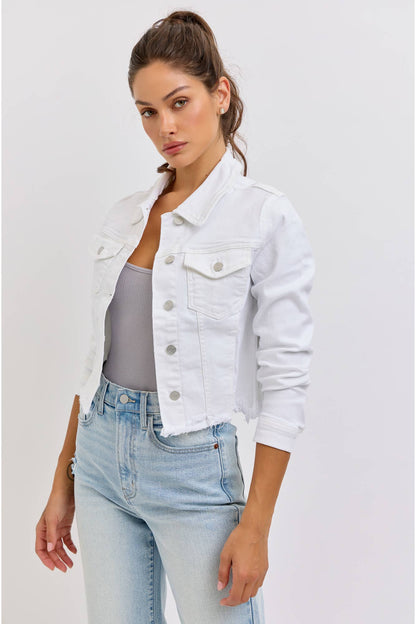Uneven White Denim Frayed Jacket