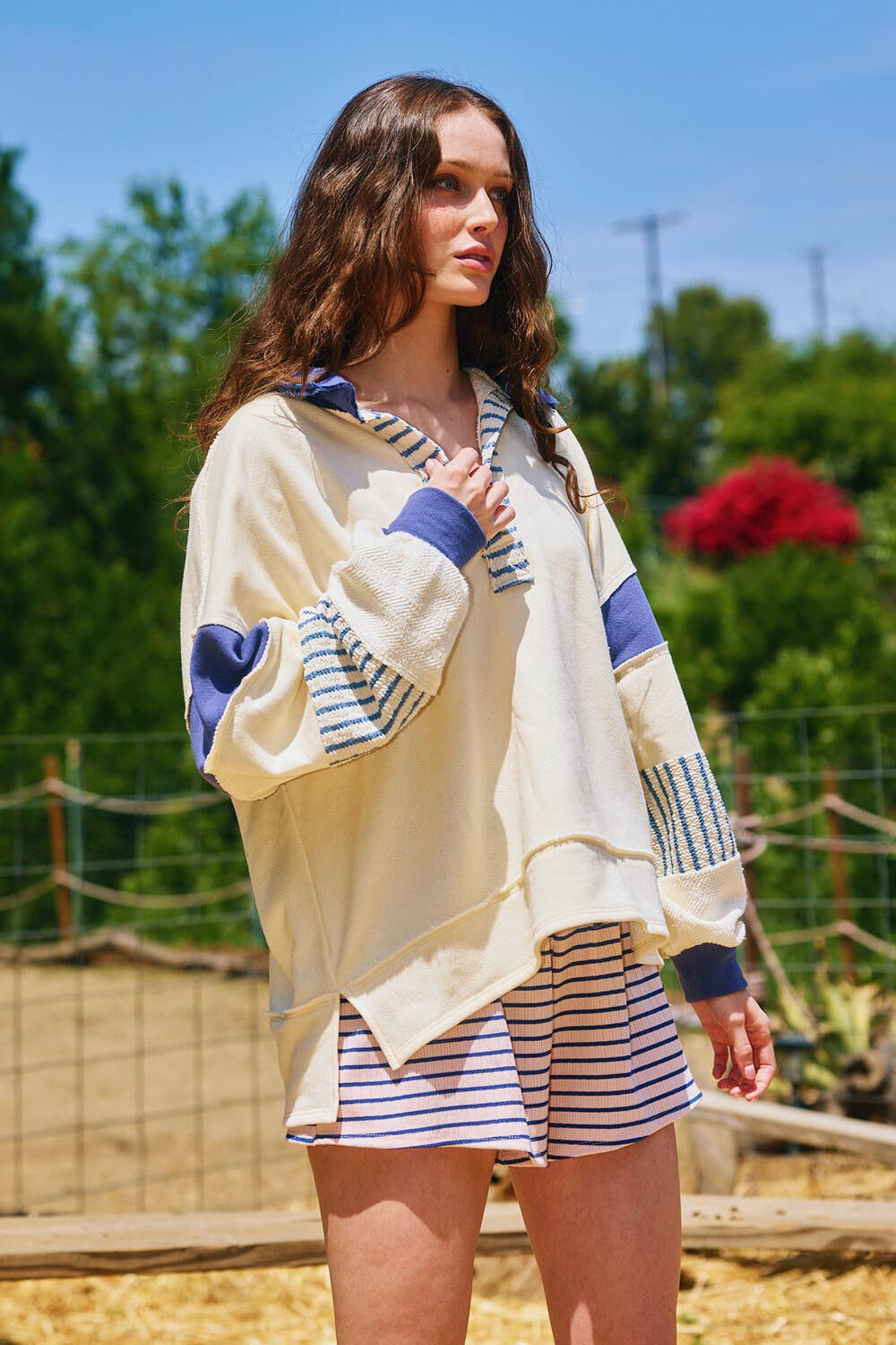 French Terry Knit Colorblock Top