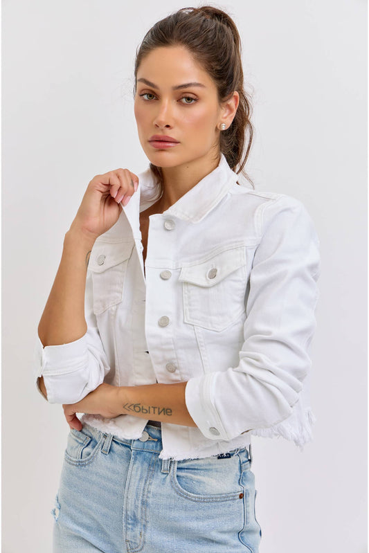 Uneven White Denim Frayed Jacket