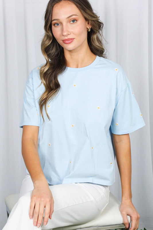 Floral Embroidered Crew Neck Top