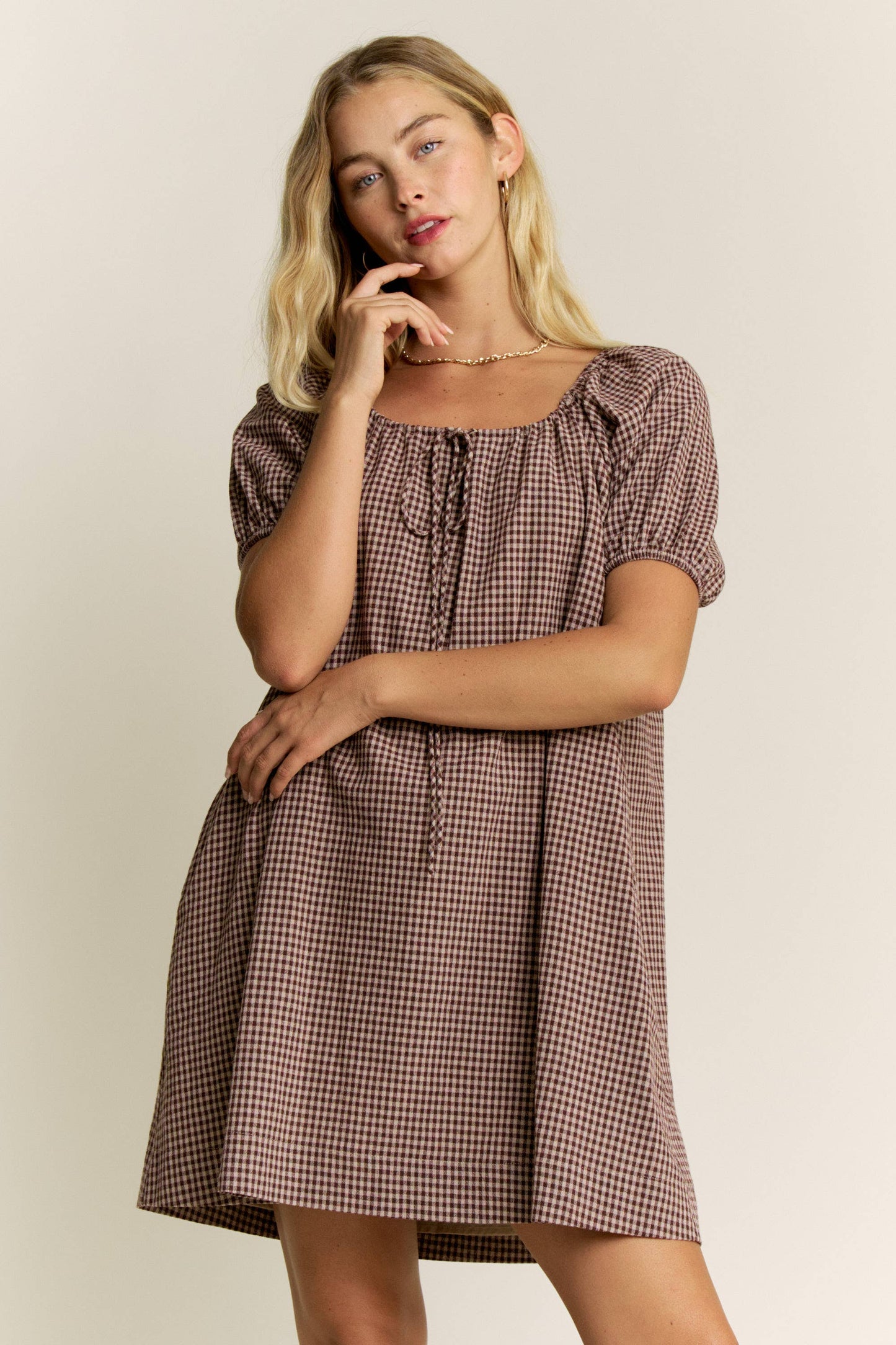 Gingham Puff Sleeve Dress