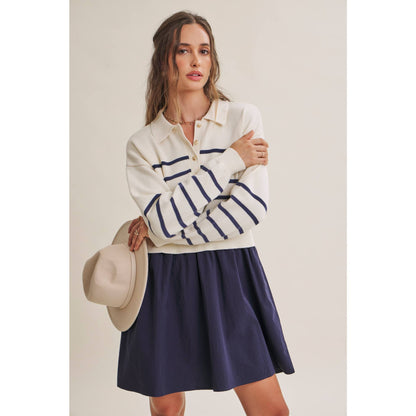 Striped Polo Sweater Mini Dress