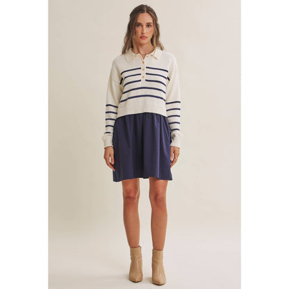 Striped Polo Sweater Mini Dress