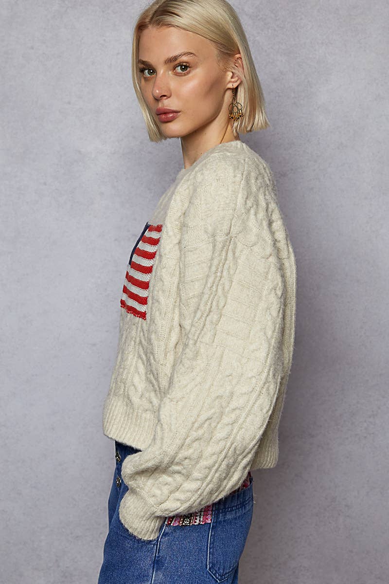 USA flag contrast stitch detail sweater