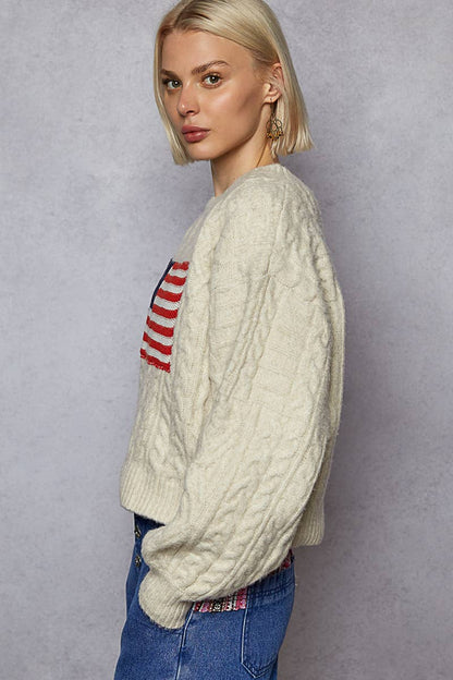 USA flag contrast stitch detail sweater