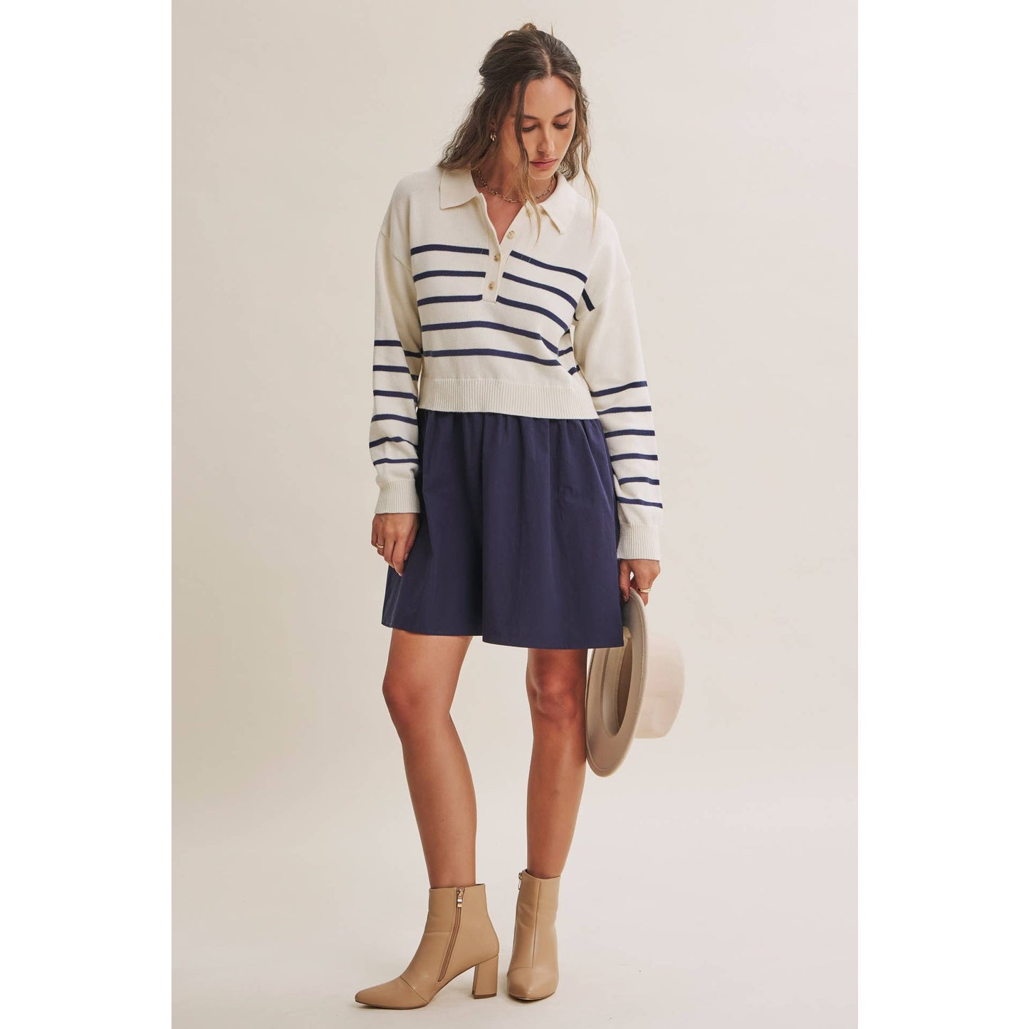 Striped Polo Sweater Mini Dress