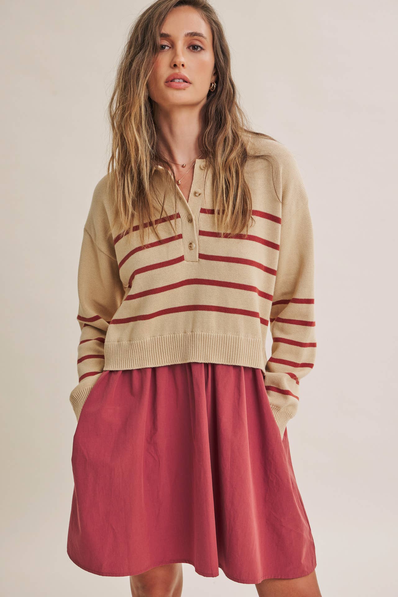 Striped Polo Sweater Mini Dress