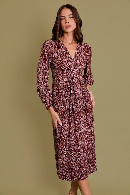 Long Sleeve Paisley Midi Dress