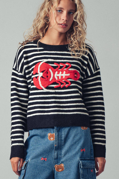 Embroidered Red Lobster Sweater