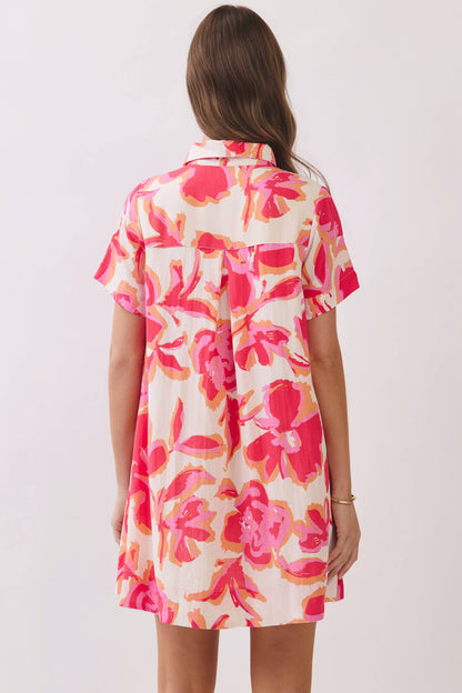 Abstract Floral Print Shirt Mini Dress