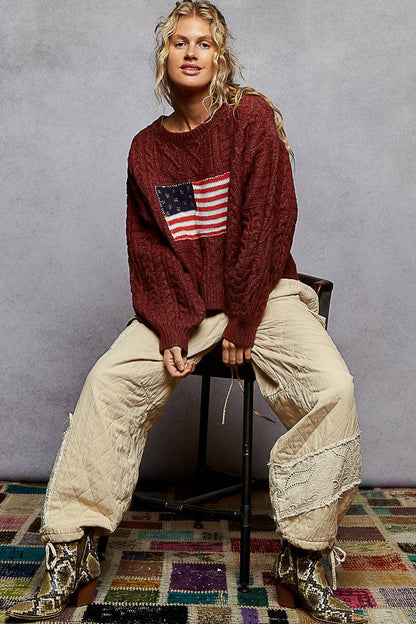 USA flag contrast stitch detail sweater