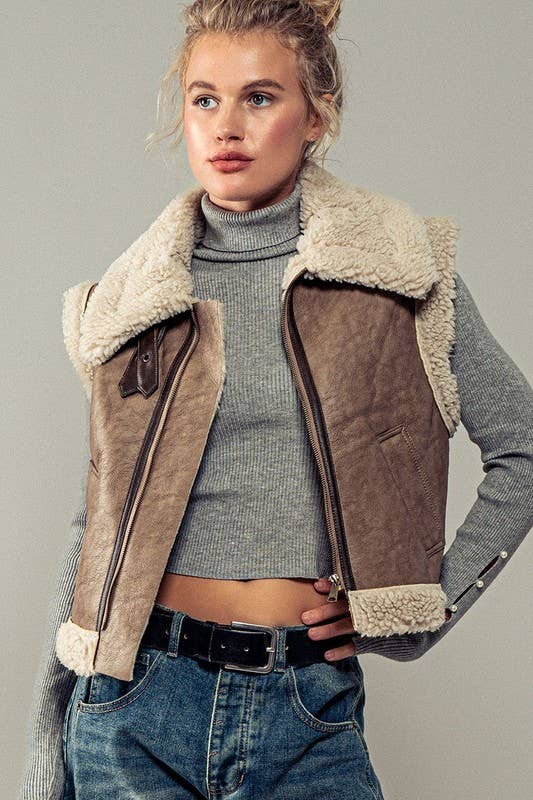 Sherpa Lined Cropped Vest
