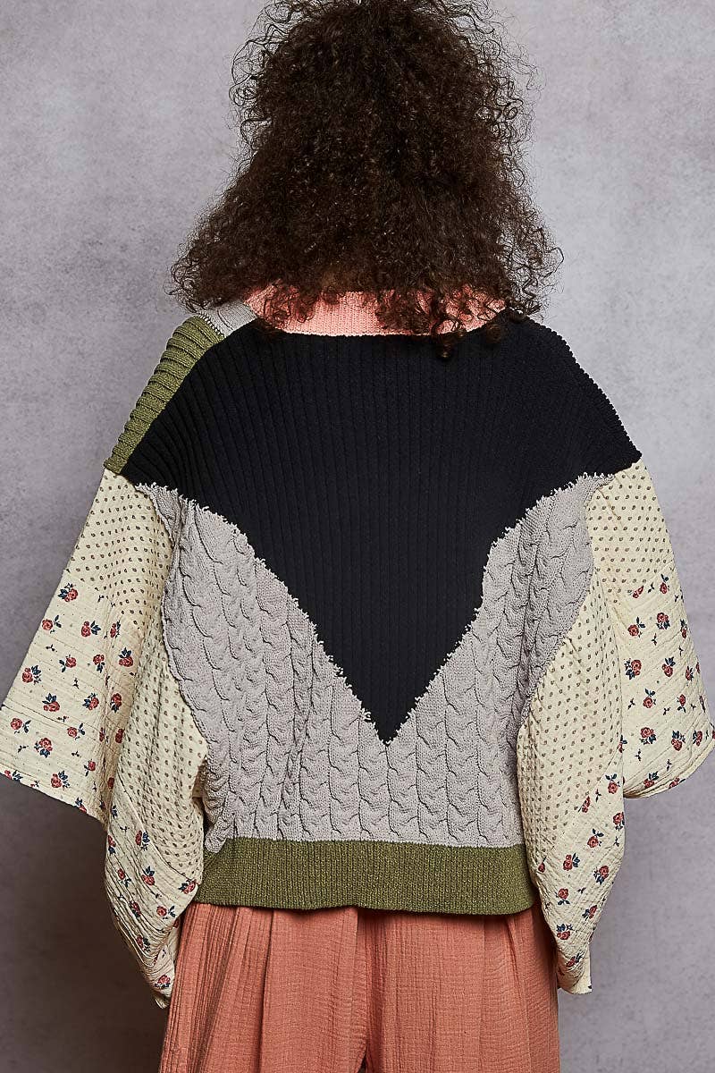 V-Neck Floral Chenille Cardigan