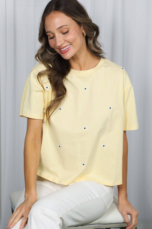 Floral Embroidered Crew Neck Top