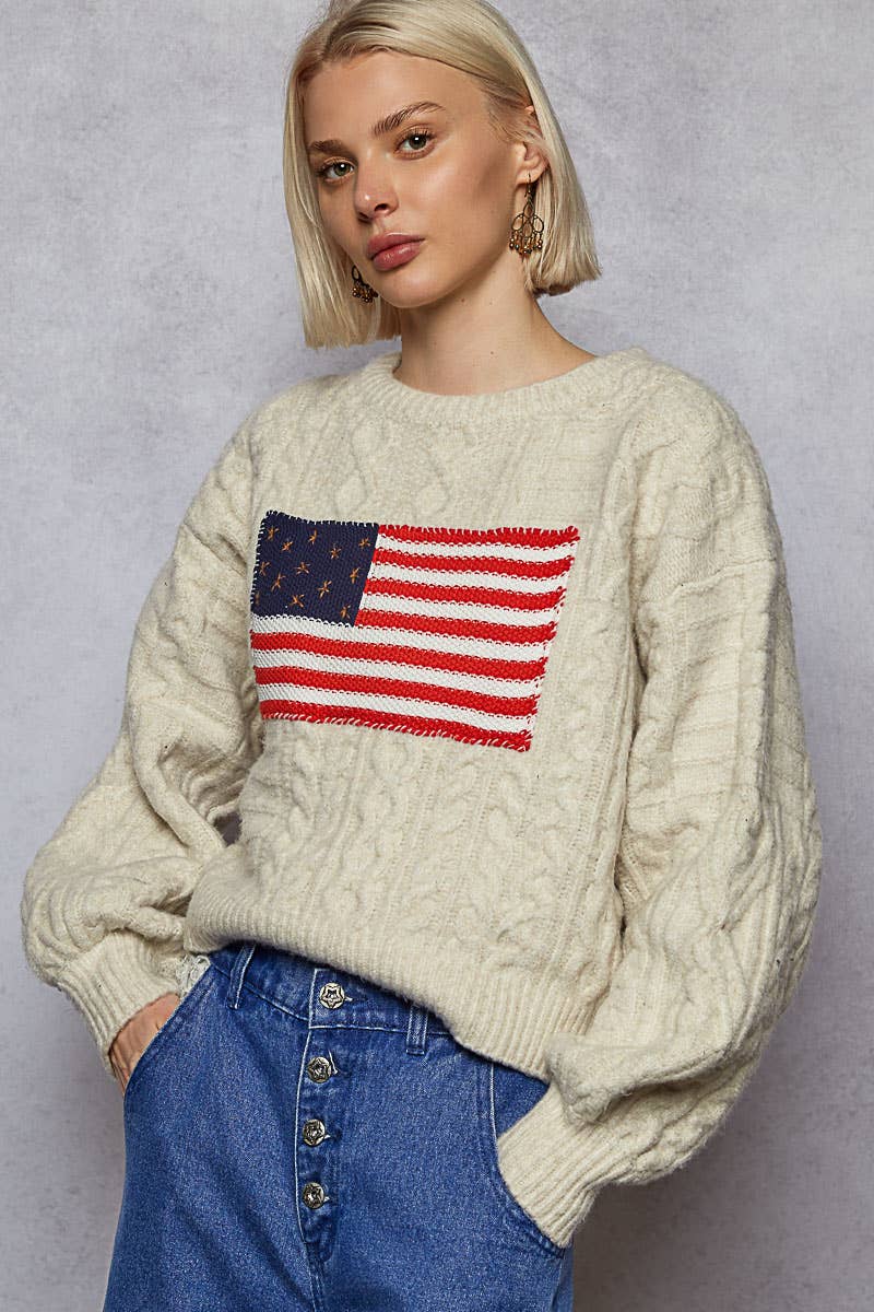 USA flag contrast stitch detail sweater