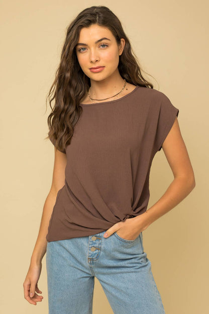 Solid Tee w/Front Knot Detail
