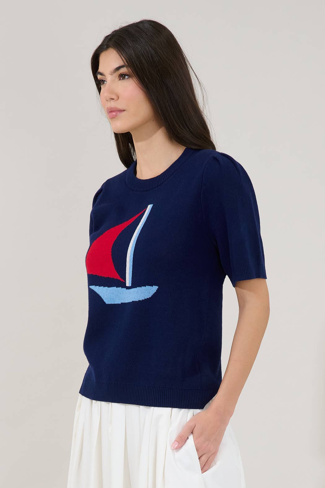 Sail Boat Short Sleeve Sweater