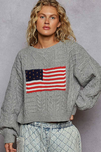 USA flag contrast stitch detail sweater