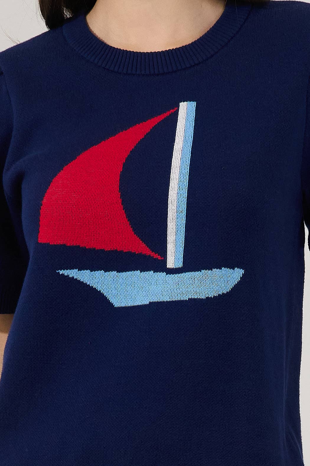 Sail Boat Short Sleeve Sweater