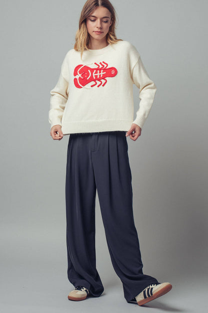 Embroidered Red Lobster Sweater